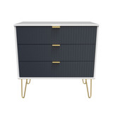 Linear Indigo and White 3 Drawer Chest with Gold Hairpin Legs