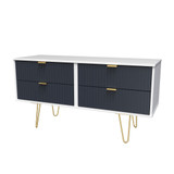 Linear Indigo and White 4 Drawer Bed Box with Gold Hairpin Legs