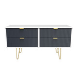 Linear Indigo and White 4 Drawer Bed Box with Gold Hairpin Legs