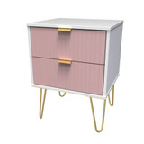 Linear Kobe Pink and White 2 Drawer Bedside Cabinet with Hairpin Legs