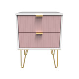 Linear Kobe Pink and White 2 Drawer Bedside Cabinet with Hairpin Legs