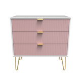 Linear Kobe Pink and White 3 Drawer Chest with Gold Hairpin Legs