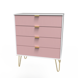 Linear Kobe Pink and White 4 Drawer Chest with Gold Hairpin Legs