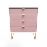 Linear Kobe Pink and White 4 Drawer Chest with Gold Hairpin Legs
