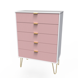 Linear Kobe Pink and White 5 Drawer Chest with Gold Hairpin Legs