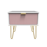 Linear Kobe Pink and White 1 Drawer Bedside Cabinet with Gold Hairpin Legs
