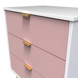 Linear Kobe Pink and White 3 Drawer Midi Chest with Gold Hairpin Legs