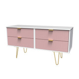 Linear Kobe Pink and White 4 Drawer Bed Box with Gold Hairpin Legs
