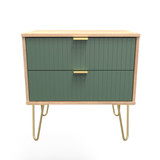 Linear Labrador Green and Bardolino 2 Drawer Midi Chest with Gold Hairpin Legs