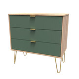 Linear Labrador Green and Bardolino 3 Drawer Chest with Gold Hairpin Legs