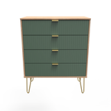 Linear Labrador Green and Bardolino 4 Drawer Chest with Gold Hairpin Legs