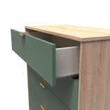 Linear Labrador Green and Bardolino 5 Drawer Chest with Gold Hairpin Legs