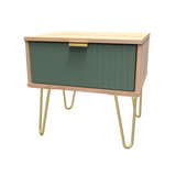 Linear Labrador Green and Bardolino 1 Drawer Bedside Cabinet with Gold Hairpin Legs