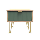 Linear Labrador Green and Bardolino 1 Drawer Bedside Cabinet with Gold Hairpin Legs