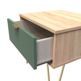Linear Labrador Green and Bardolino 1 Drawer Bedside Cabinet with Gold Hairpin Legs