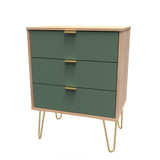 Linear Labrador Green and Bardolino 3 Drawer Midi Chest with Gold Hairpin Legs
