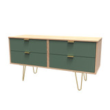 Linear Labrador Green and Bardolino 4 Drawer Bed Box with Gold Hairpin Legs