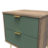 Linear Labrador Green and Vintage Oak 2 Drawer Bedside Cabinet with Hairpin Legs