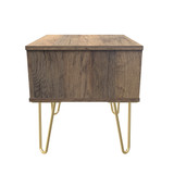Linear Labrador Green and Vintage Oak 1 Drawer Bedside Cabinet with Gold Hairpin Legs