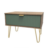 Linear Labrador Green and Vintage Oak 1 Drawer Midi Chest with Gold Hairpin Legs