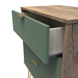 Linear Labrador Green and Vintage Oak 3 Drawer Midi Chest with Gold Hairpin Legs