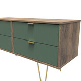 Linear Labrador Green and Vintage Oak 4 Drawer Bed Box with Gold Hairpin Legs