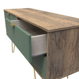 Linear Labrador Green and Vintage Oak 4 Drawer Bed Box with Gold Hairpin Legs