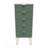 Linear Labrador Green and White 5 Drawer Bedside Cabinet with Gold Hairpin Legs