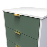 Linear Labrador Green and White 5 Drawer Bedside Cabinet with Gold Hairpin Legs