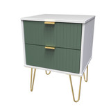 Linear Labrador Green and White 2 Drawer Bedside Cabinet with Hairpin Legs