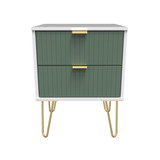 Linear Labrador Green and White 2 Drawer Bedside Cabinet with Hairpin Legs