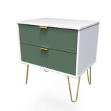 Linear Labrador Green and White 2 Drawer Midi Chest with Gold Hairpin Legs