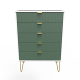 Linear Labrador Green and White 5 Drawer Chest with Gold Hairpin Legs