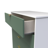 Linear Labrador Green and White 5 Drawer Chest with Gold Hairpin Legs