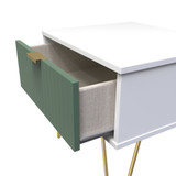 Linear Labrador Green and White 1 Drawer Bedside Cabinet with Gold Hairpin Legs