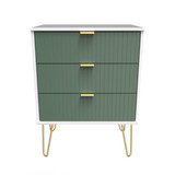 Linear Labrador Green and White 3 Drawer Midi Chest with Gold Hairpin Legs