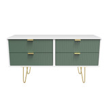 Linear Labrador Green and White 4 Drawer Bed Box with Gold Hairpin Legs