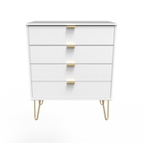 Linear White 4 Drawer Chest with Gold Hairpin Legs