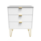 Linear White 3 Drawer Midi Chest with Gold Hairpin Legs
