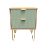 Linear Reed Green and Bardolino 2 Drawer Bedside Cabinet with Hairpin Legs