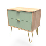 Linear Reed Green and Bardolino 2 Drawer Midi Chest with Gold Hairpin Legs