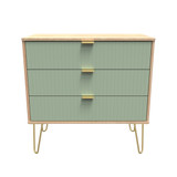 Linear Reed Green and Bardolino 3 Drawer Chest with Gold Hairpin Legs