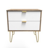 Linear White and Vintage Oak 2 Drawer Midi Chest with Gold Hairpin Legs