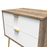 Linear White and Vintage Oak 2 Drawer Midi Chest with Gold Hairpin Legs