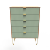 Linear Reed Green and Bardolino 5 Drawer Chest with Gold Hairpin Legs