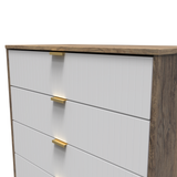 Linear White and Vintage Oak 4 Drawer Chest with Gold Hairpin Legs