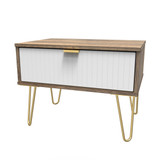 Linear White and Vintage Oak 1 Drawer Midi Chest with Gold Hairpin Legs