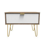 Linear White and Vintage Oak 1 Drawer Midi Chest with Gold Hairpin Legs