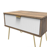 Linear White and Vintage Oak 1 Drawer Midi Chest with Gold Hairpin Legs