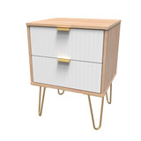 Linear White and Bardolino Oak 2 Drawer Bedside Cabinet with Hairpin Legs